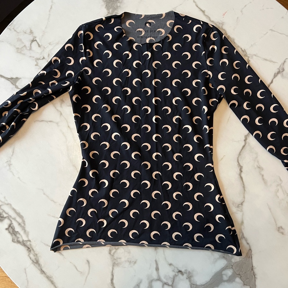 Marine Serre Black and White Crescent Moon Long Sleeve Blouse